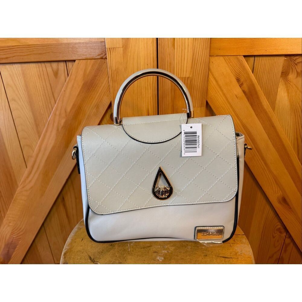 Bella Russo Purse Handbag Light Gray Gold Hardware Quilted Shoulder Strap (7020)